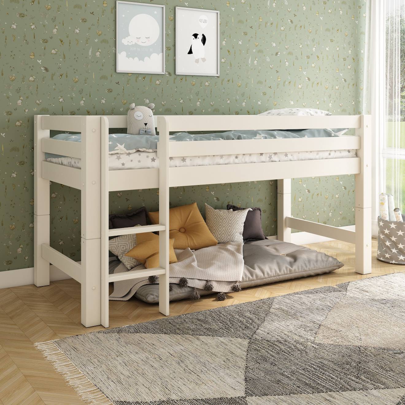 Lit Mi-hauteur Extra-solide En Bois Massif Hercule Blanc Lit Mi-hauteur Extra-solide En Bois Massif Hercule Blanc