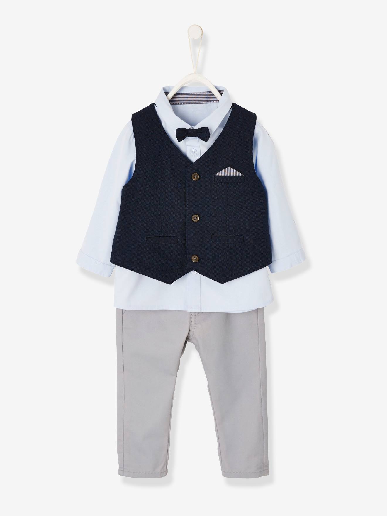 Ensemble 4 pièces bébé garçon cérémonie gilet + chemise + noeud papillon + pantalon encre (Vertbaudet) - Image 2
