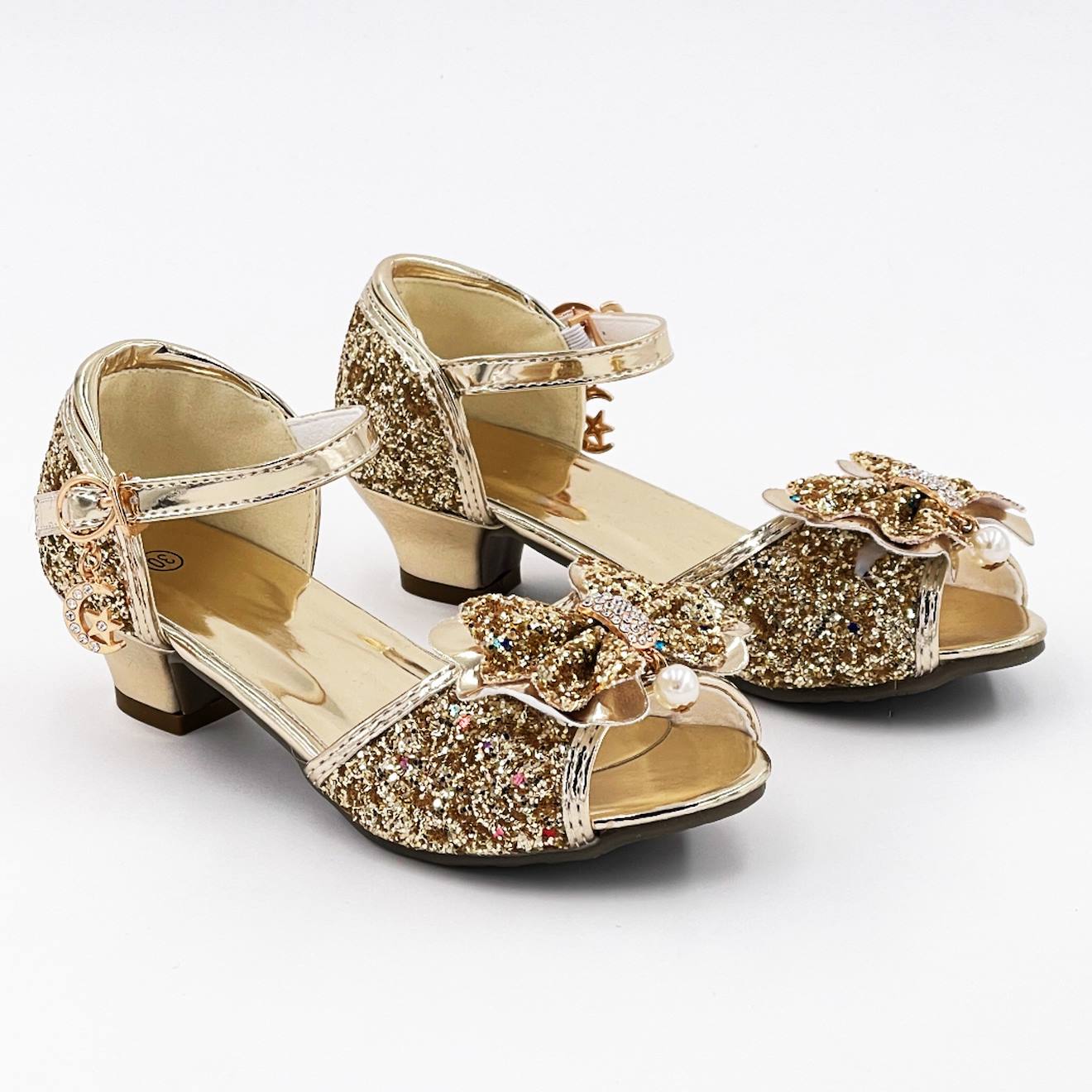 Chaussures De Princesse Enfant À Talon Pailletées Pour Déguisement Or