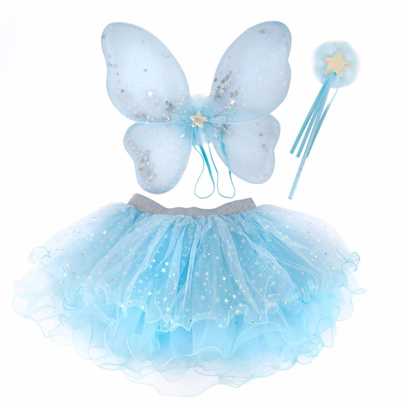 Déguisement Enfant Fée Jupe Ailes Et Baguette Bleu