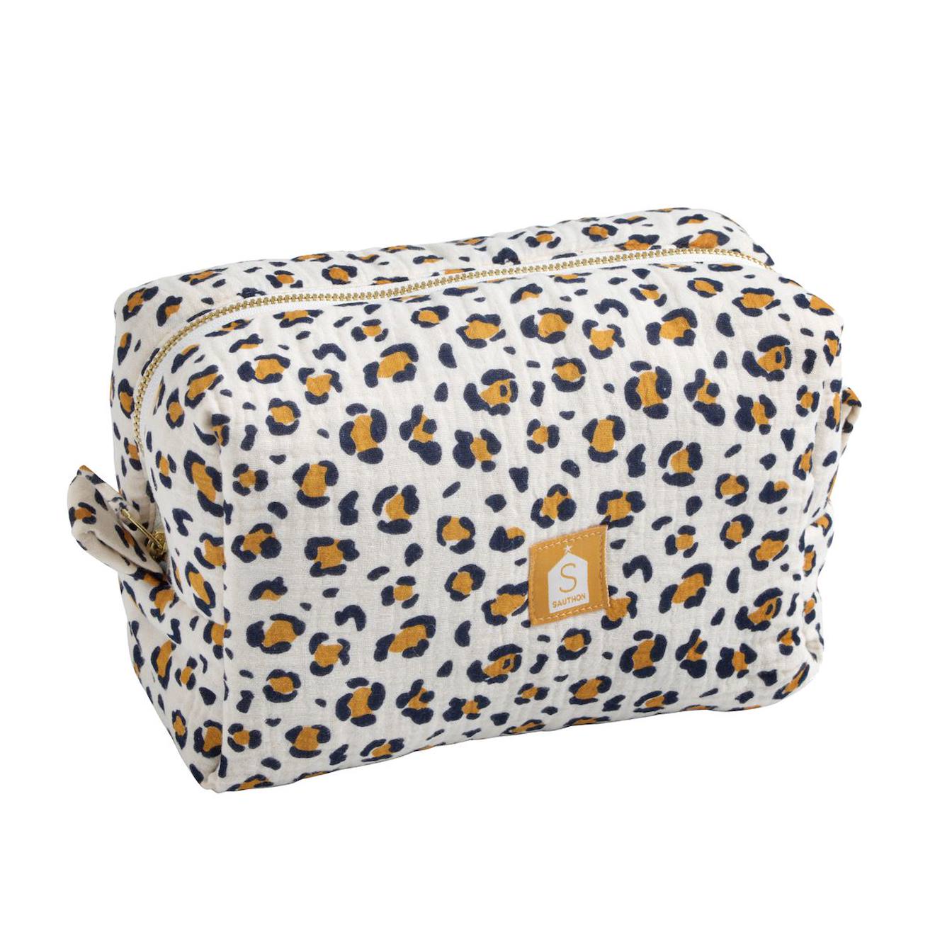 Trousse De Toilette En Gaze De Coton Imprimé Léopard - Leopard Ecru/noir