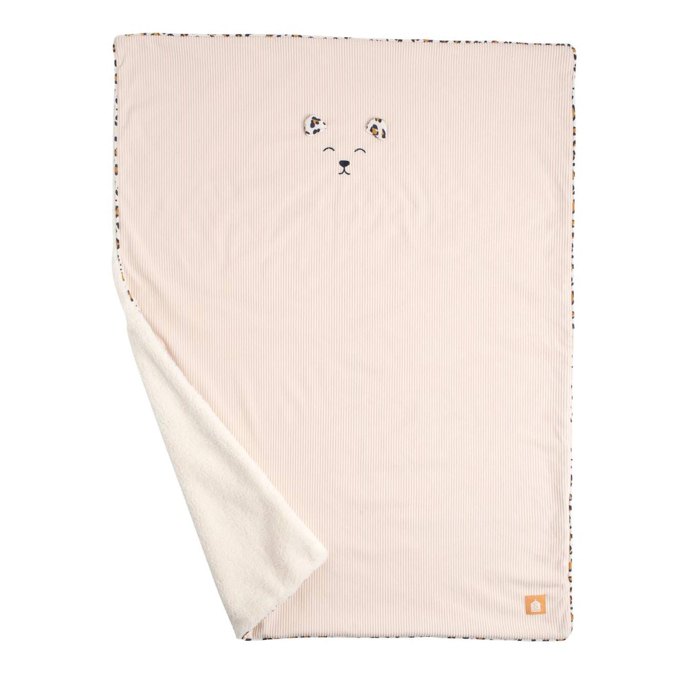 Couverture Bébé En Velours Cotelé Et Polaire - Leopard Ecru