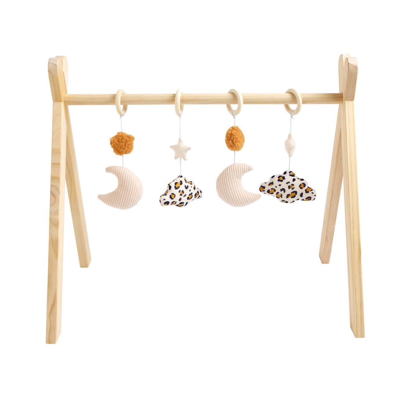 Arche d'éveil bois avec 4 jouets ecru/caramel