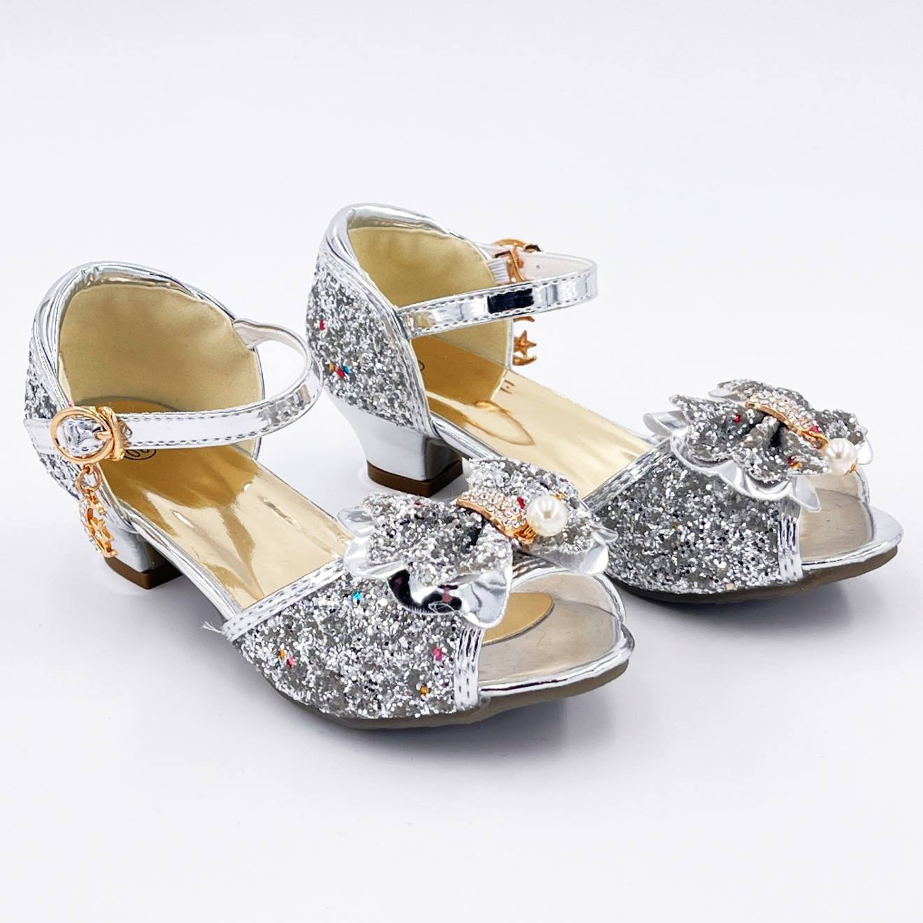 Chaussures De Princesse Enfant À Talon Pailletées Pour Déguisement Argent