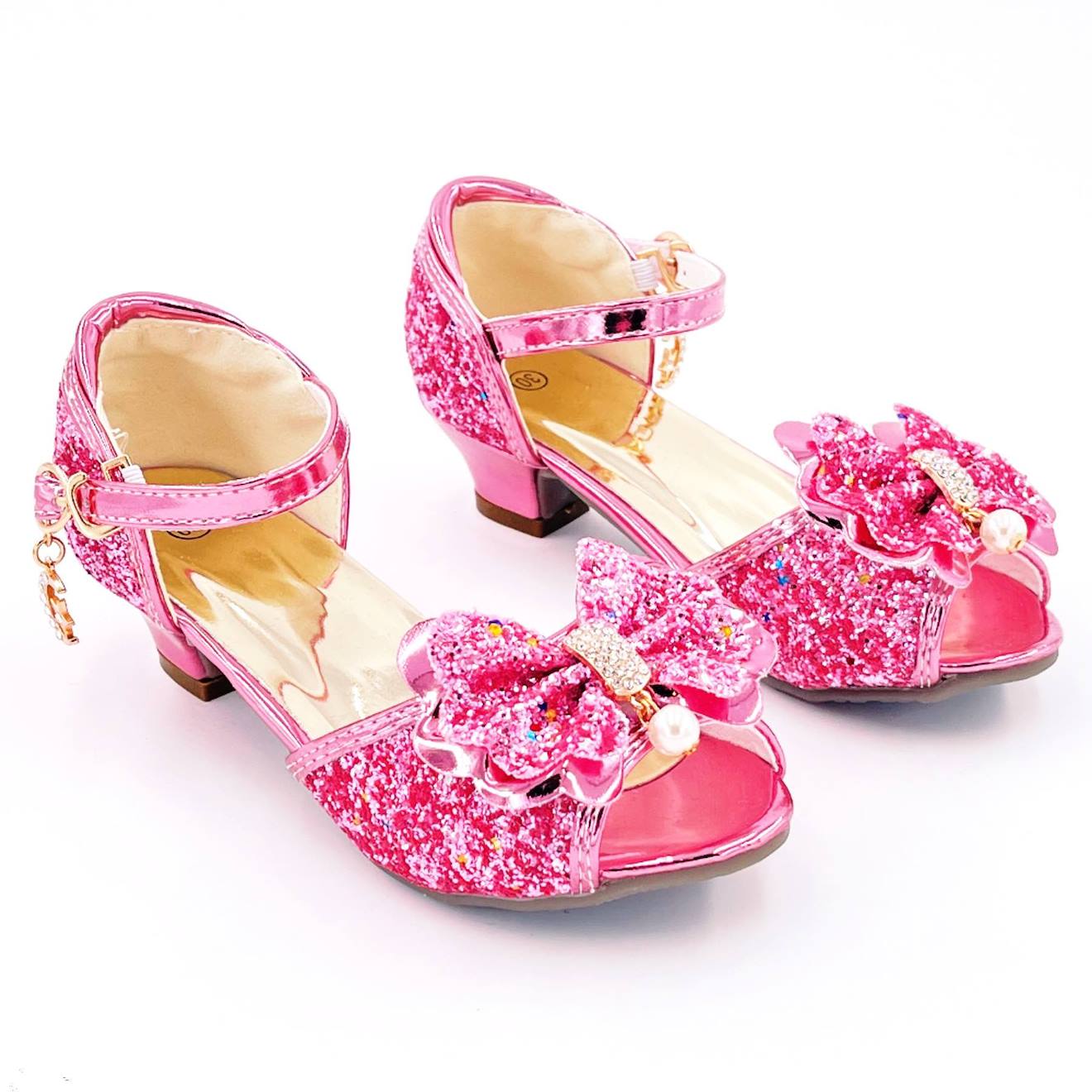 Chaussures De Princesse Enfant À Talon Pailletées Pour Déguisement Rose