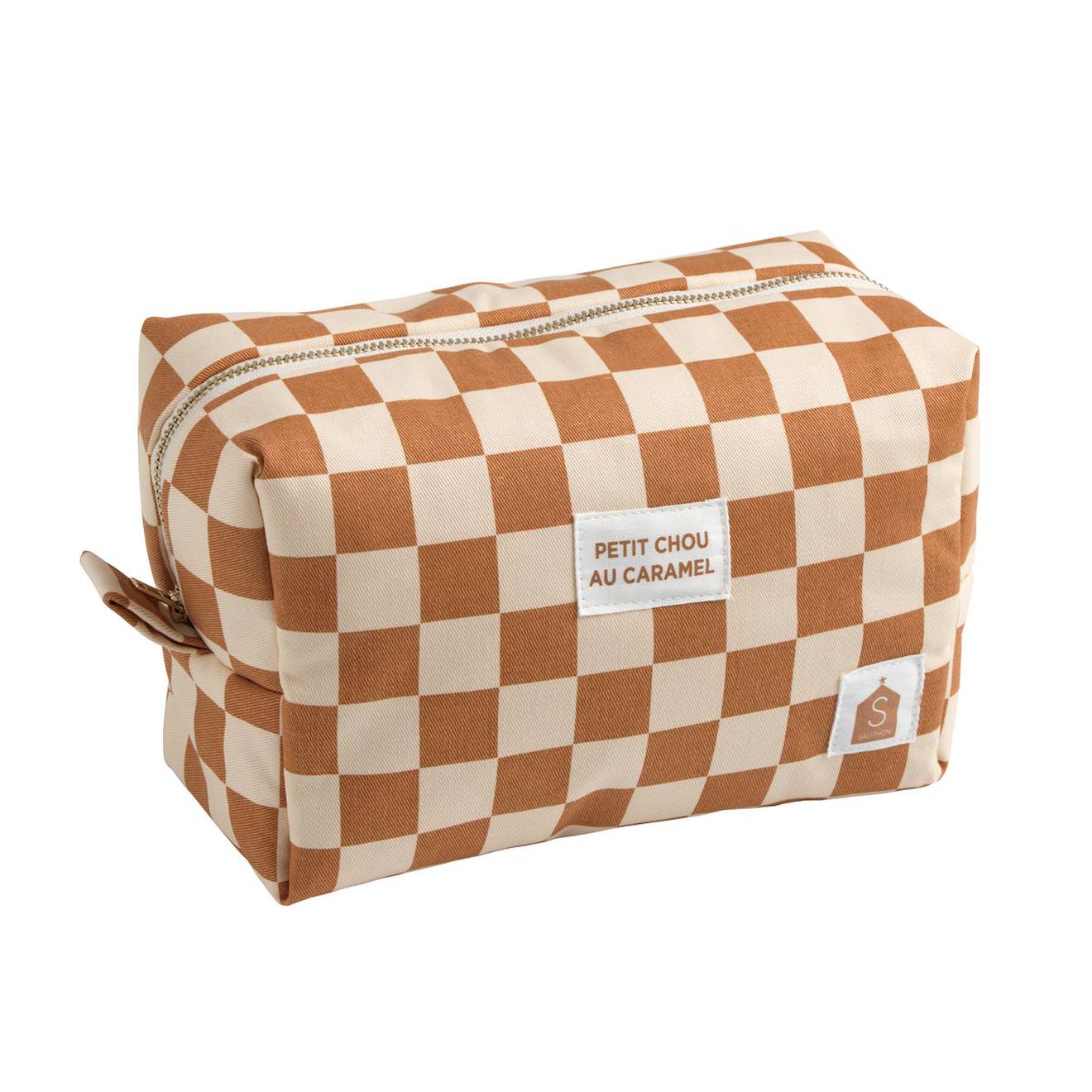Trousse De Toilette En Coton Imprimé Damier - Petit Chou Caramel