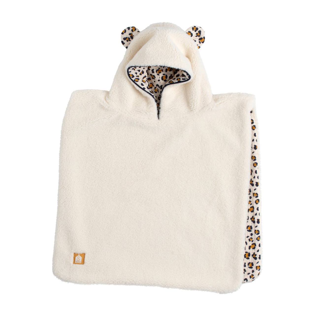 Poncho Bébé 1-3 Ans Sherpa Et Gaze De Coton Léopard Ecru