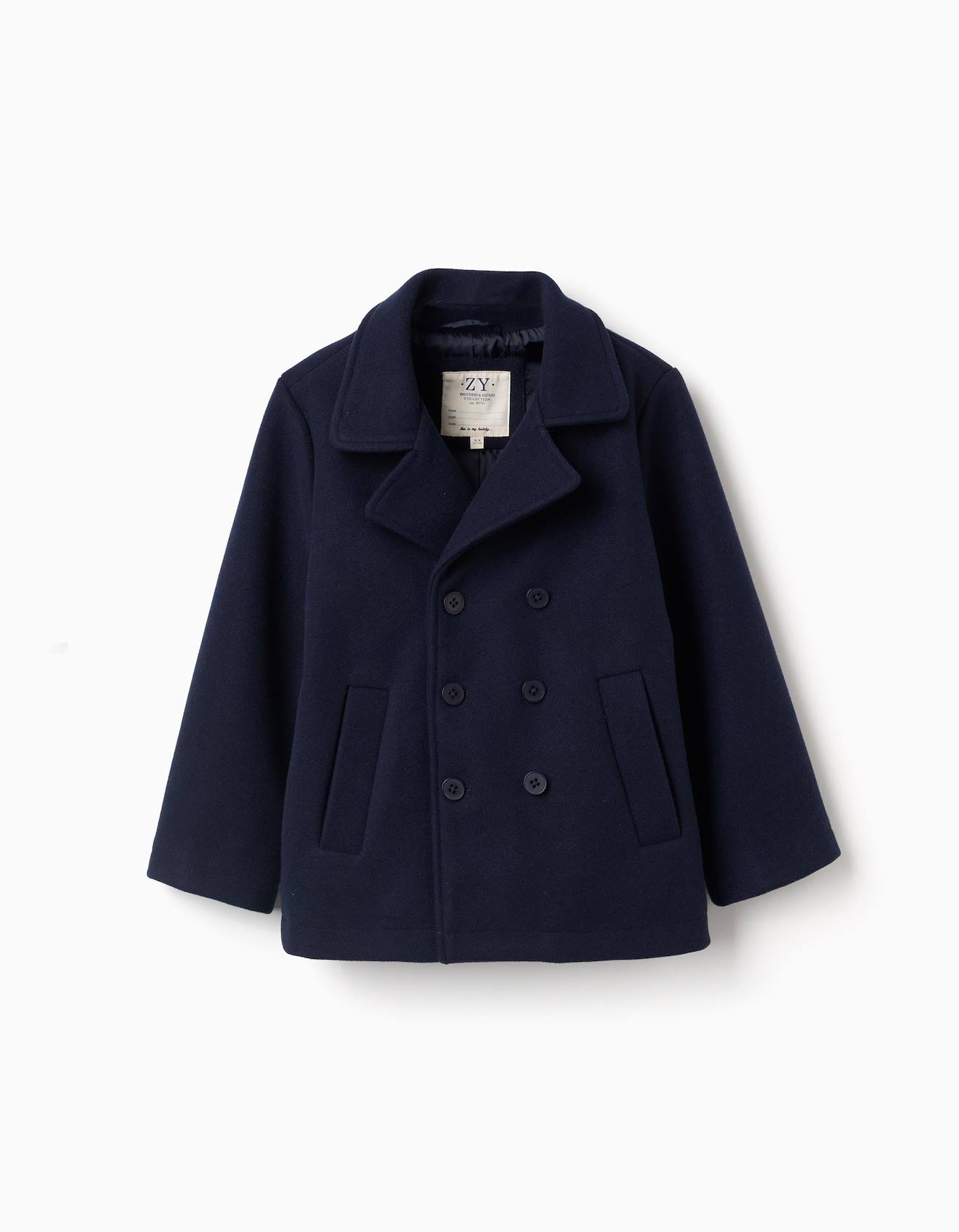Manteau À Effet Laine Avec Ouverture Croisée Bleu Foncé