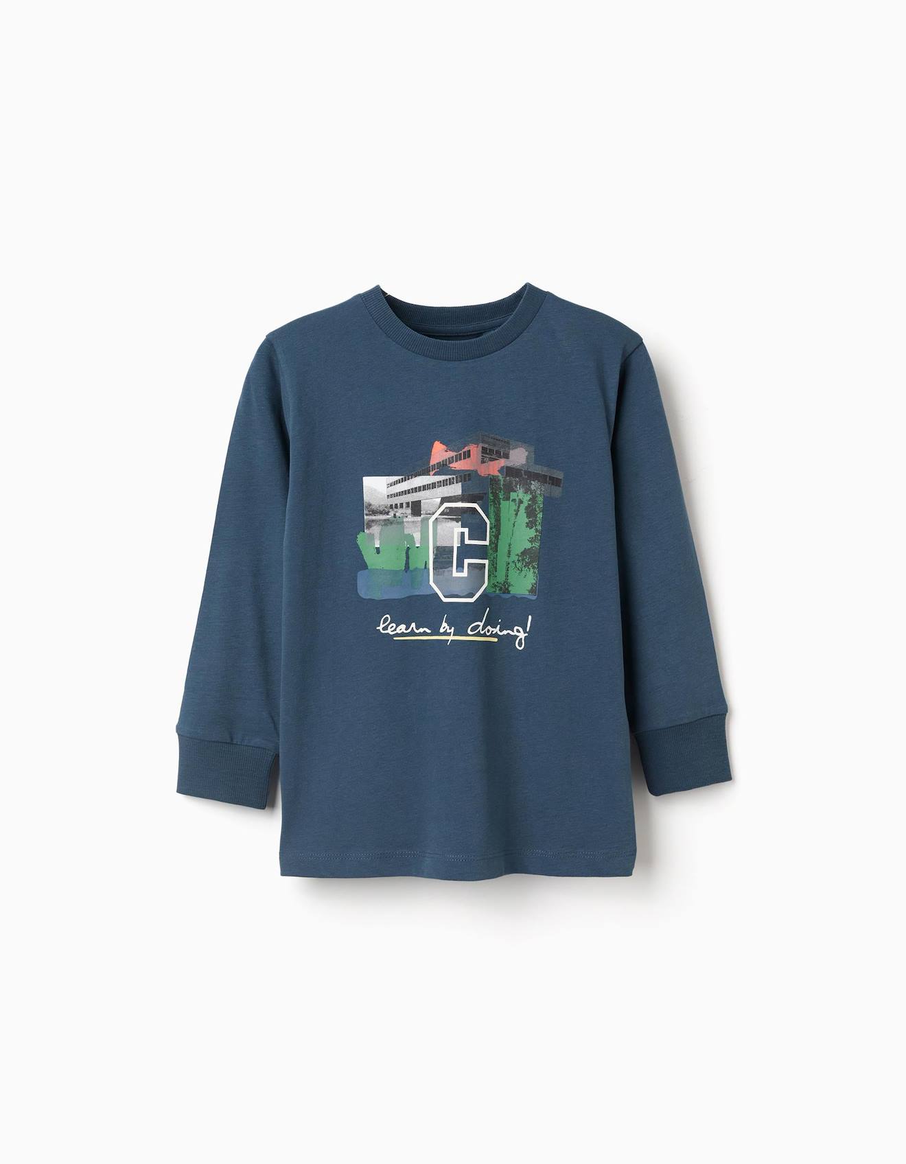 T-shirt En Coton À Manches Longues Avec Imprimé The Collage Bleu Foncé