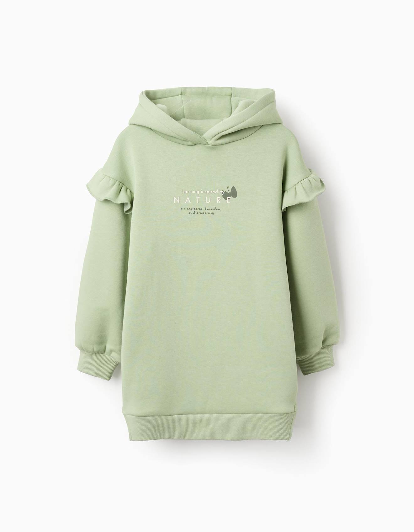 Robe En Peluche Douce À Capuche Et Volants Vert Clair