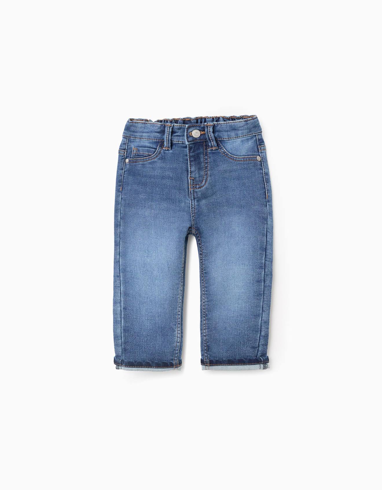 Pantalon Jean À Ourlet Plié Bleu