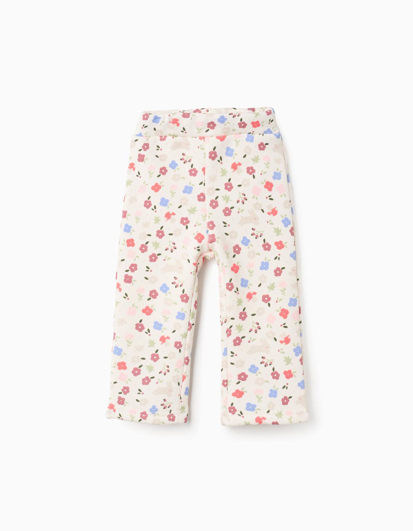 Legging Évasé En Coton Peigné À Motif Floral Blanc