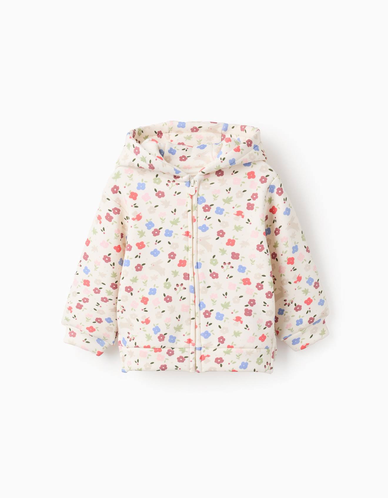 Sweat Zippé En Coton Peigné À Capuche À Motif Floral Blanc