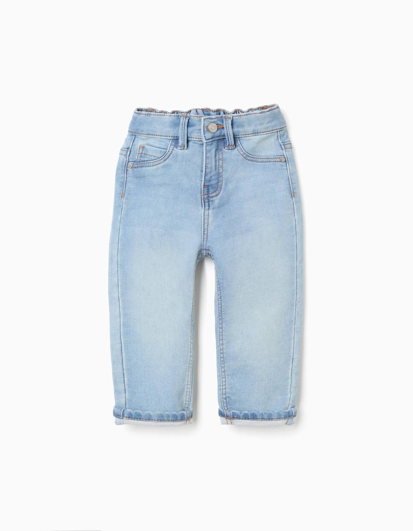 Pantalon Jean À Ourlet Plié Bleu Clair