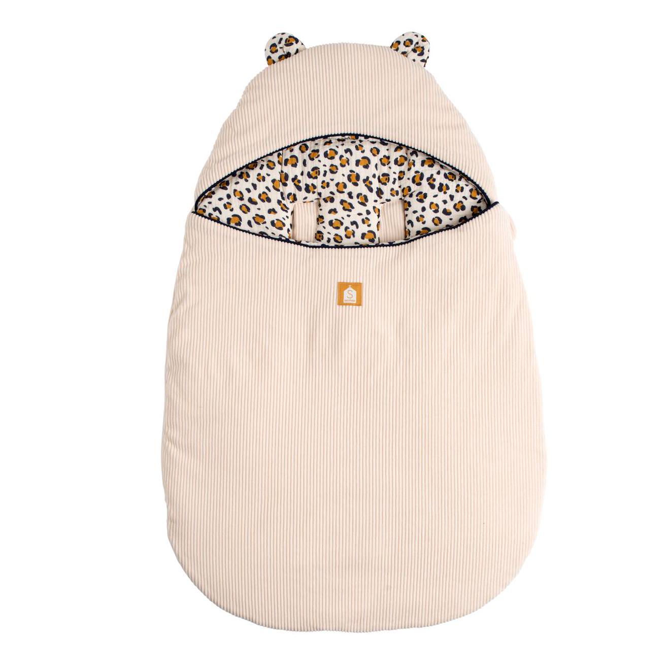 Nid D'ange Bébé 5 Attaches En Velours Côtelé Et Intérieur Gaze De Coton - Leopard Ecru/noir