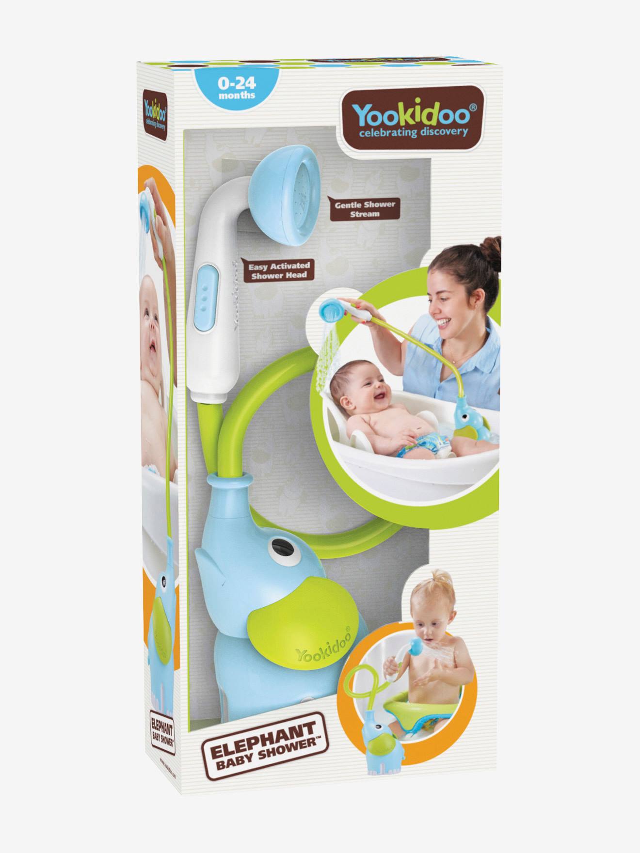 Yookidoo Pompe de douche pour bébé et nouveau-né – Pompe à eau en forme d' éléphant avec douchette en forme de tronc – 2 boutons de contrôle du débit  d'eau pour plus de
