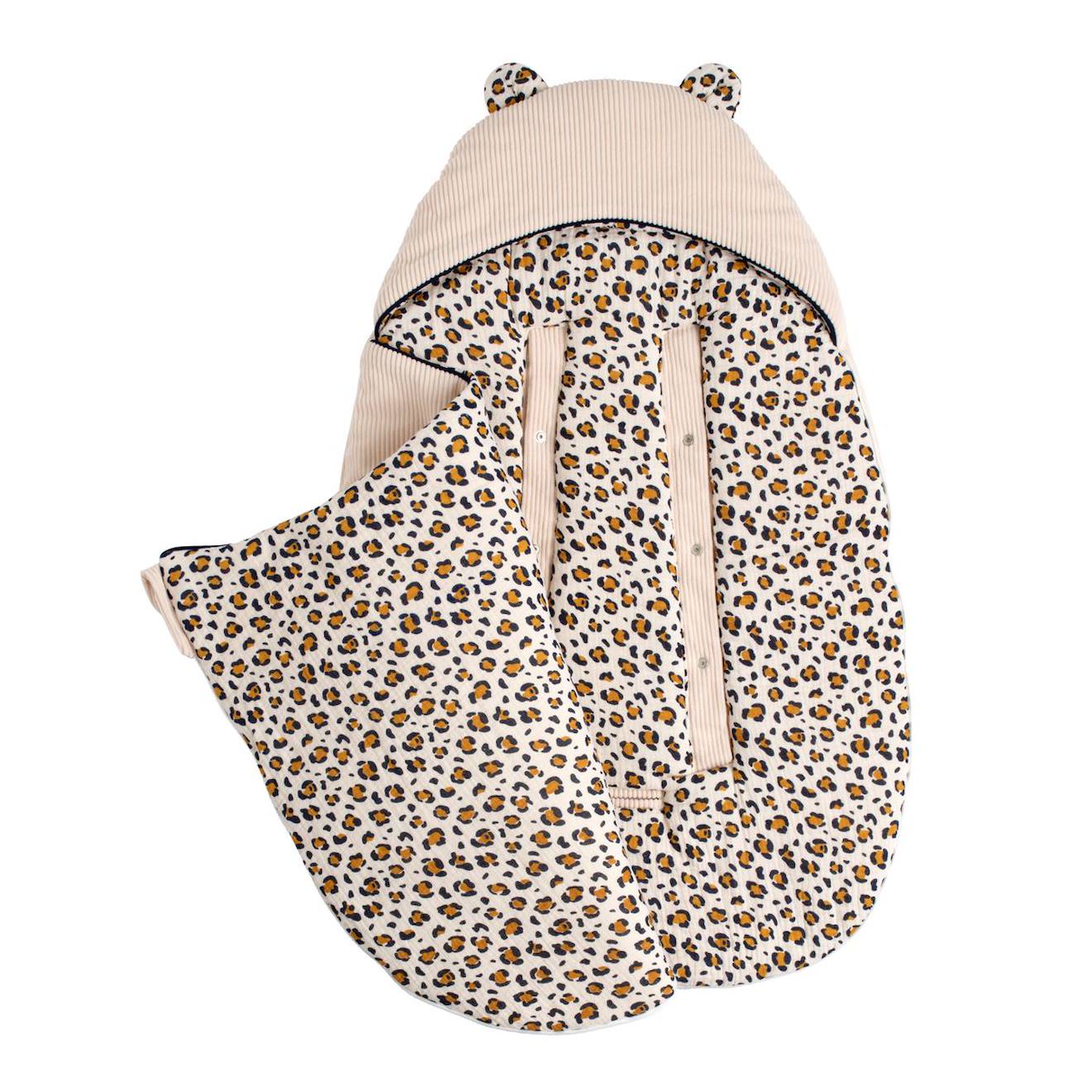 Nid D'ange Bébé 5 Attaches En Velours Côtelé Et Intérieur Gaze De Coton - Leopard Ecru/noir (Sauthon) - Image 1