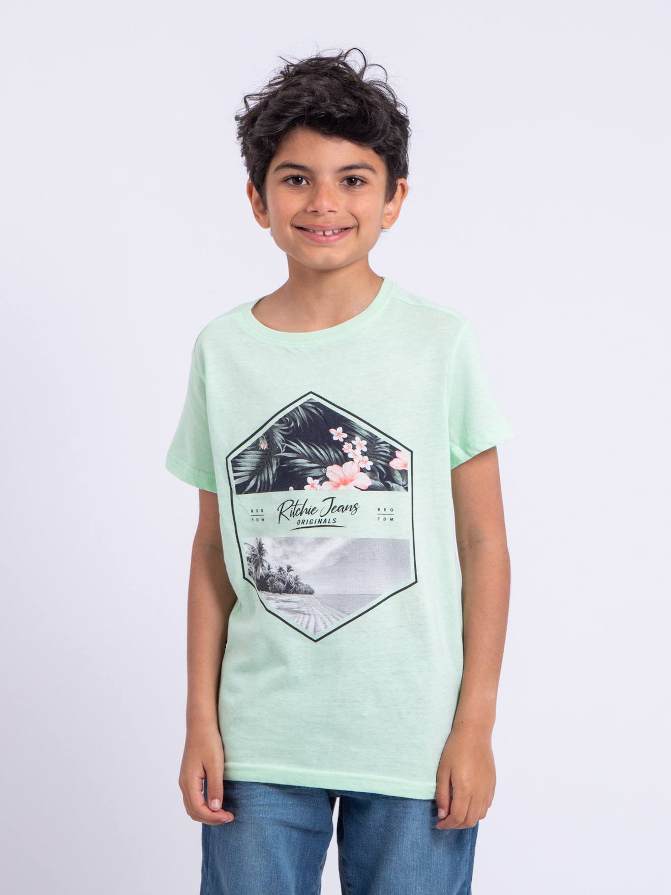 T-shirt Manches Courtes Col Rond Pur Coton Numadoc Garçon Vert