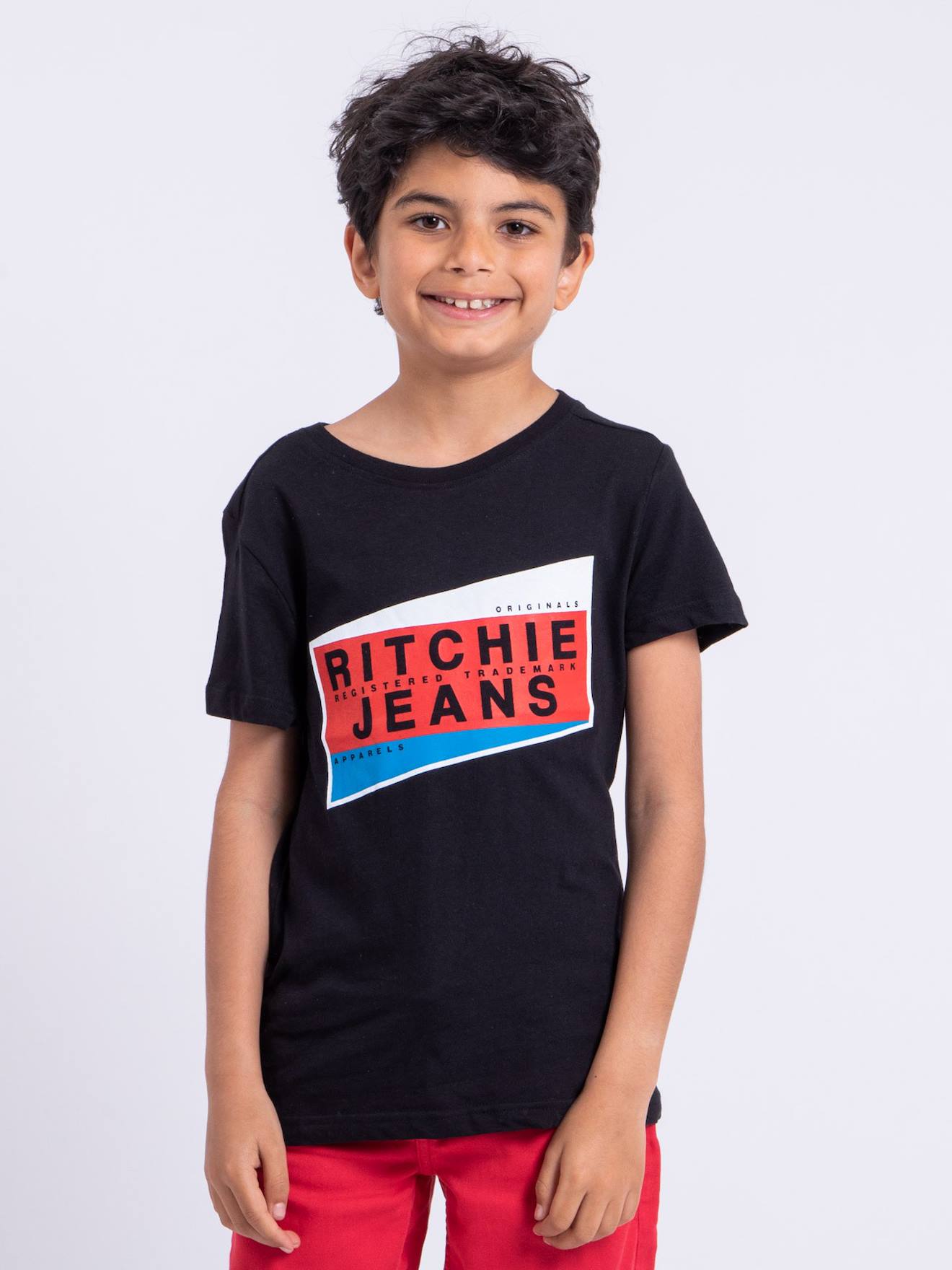 T-shirt Manches Courtes Col Rond Pur Coton Noblake Garçon Noir