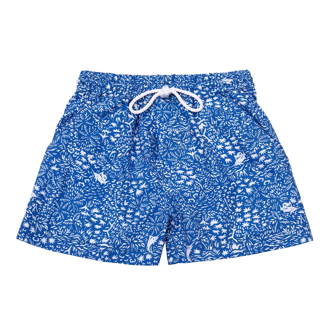 Short De Bain Coton Et Swimboy Bleu Roi Blanc