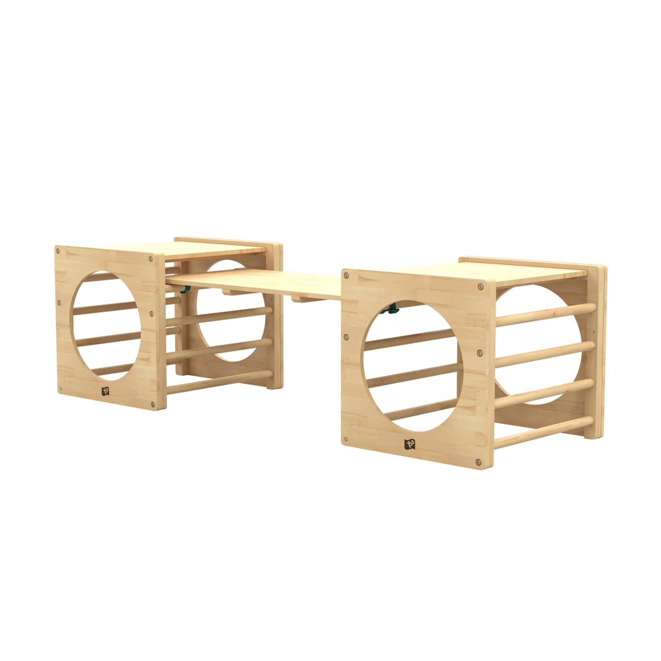 Cubes D'escalade X2 Avec Pont-toboggan Montessori Bois Fsc® Marron