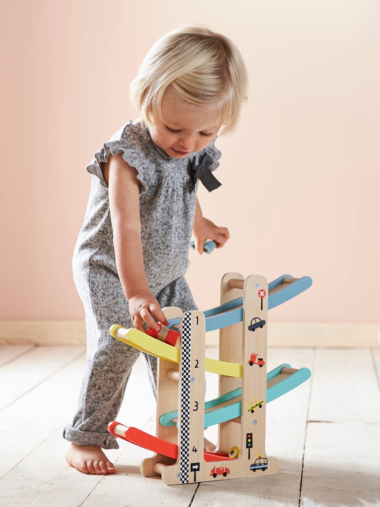 Vertbaudet - Toboggan à voitures en bois FSC® multicolore