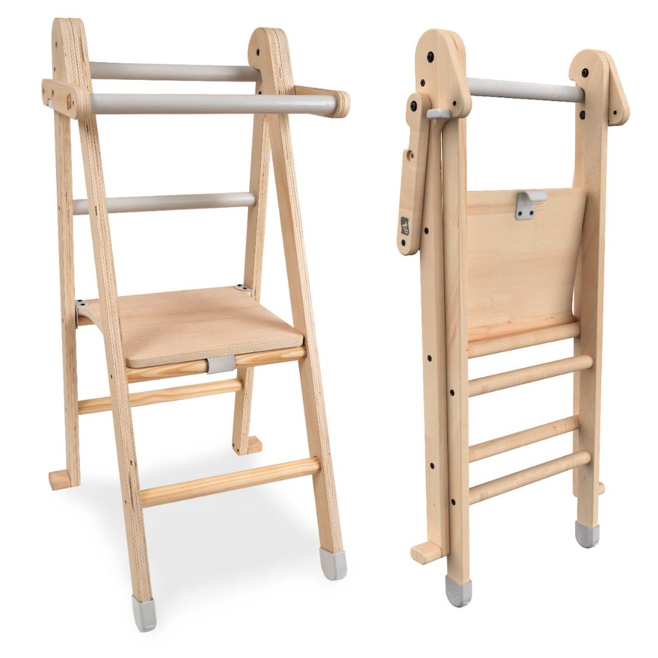 Tour d'apprentissage pliable Montessori bois FSC marron blanc