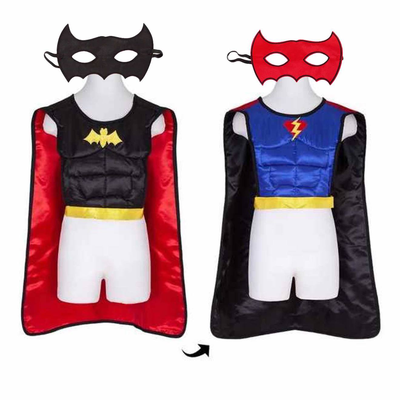 Déguisement Enfant Tunique Réversible Super-héros Avec Cape Et Masque Noir