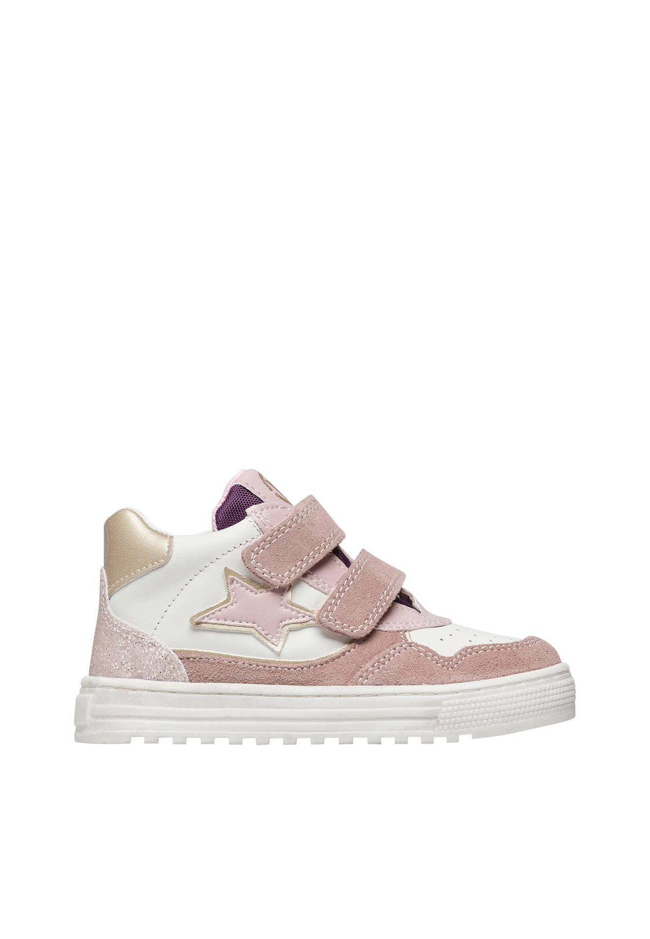 Baskets En Cuir Et Tissu Pailleté Hess High 3 Vl. Blanc-rose-rose Poudré