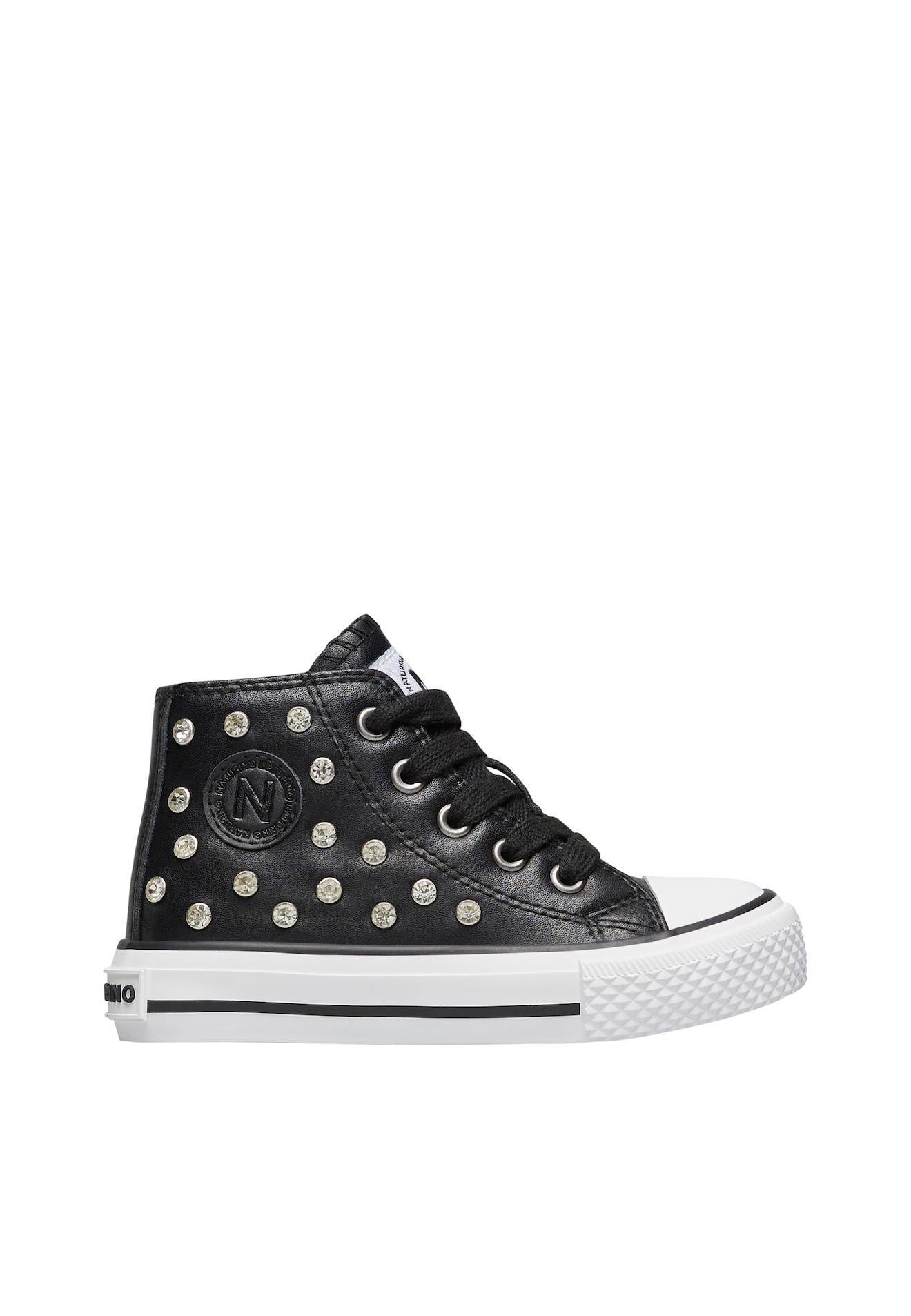 Baskets Hautes En Cuir Avec Strass Ylfas. Noir-