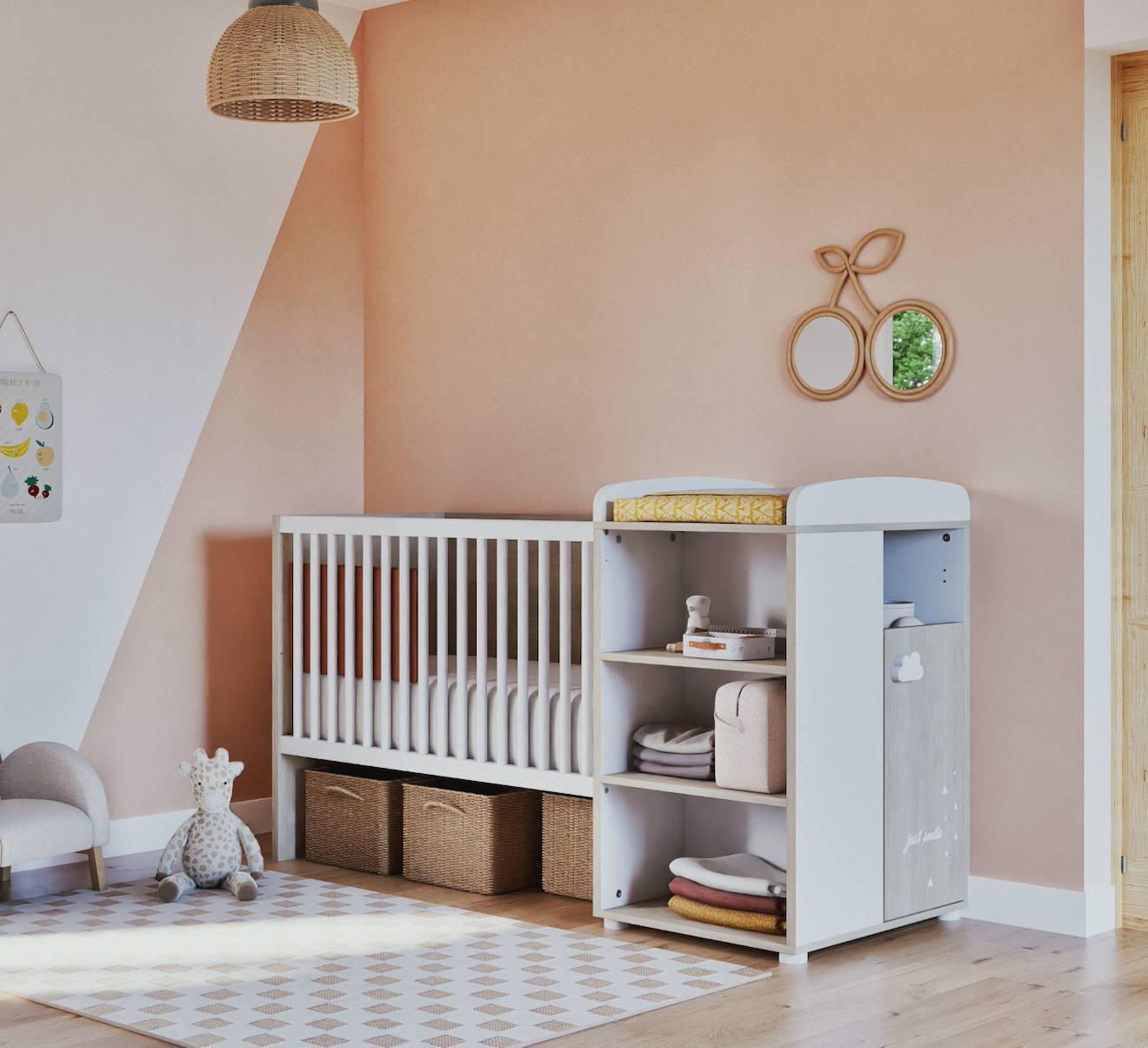 Lit+Bebe+Combine+Evolutif+En+Bois+-+Smile+Blanc