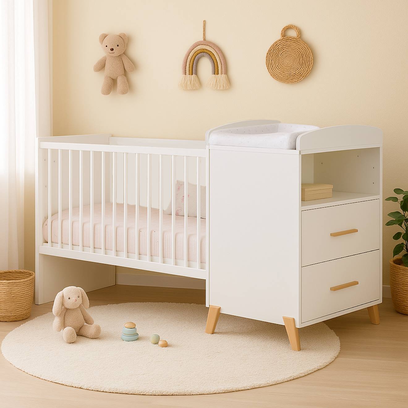Lit+Bebe+Combine+Evolutif+En+Bois+-+Joy+Blanc/marron