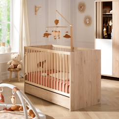 Chambre et rangement-Chambre-Lit bébé à barreaux en bois décor chêne suave avec matelas - tokyo