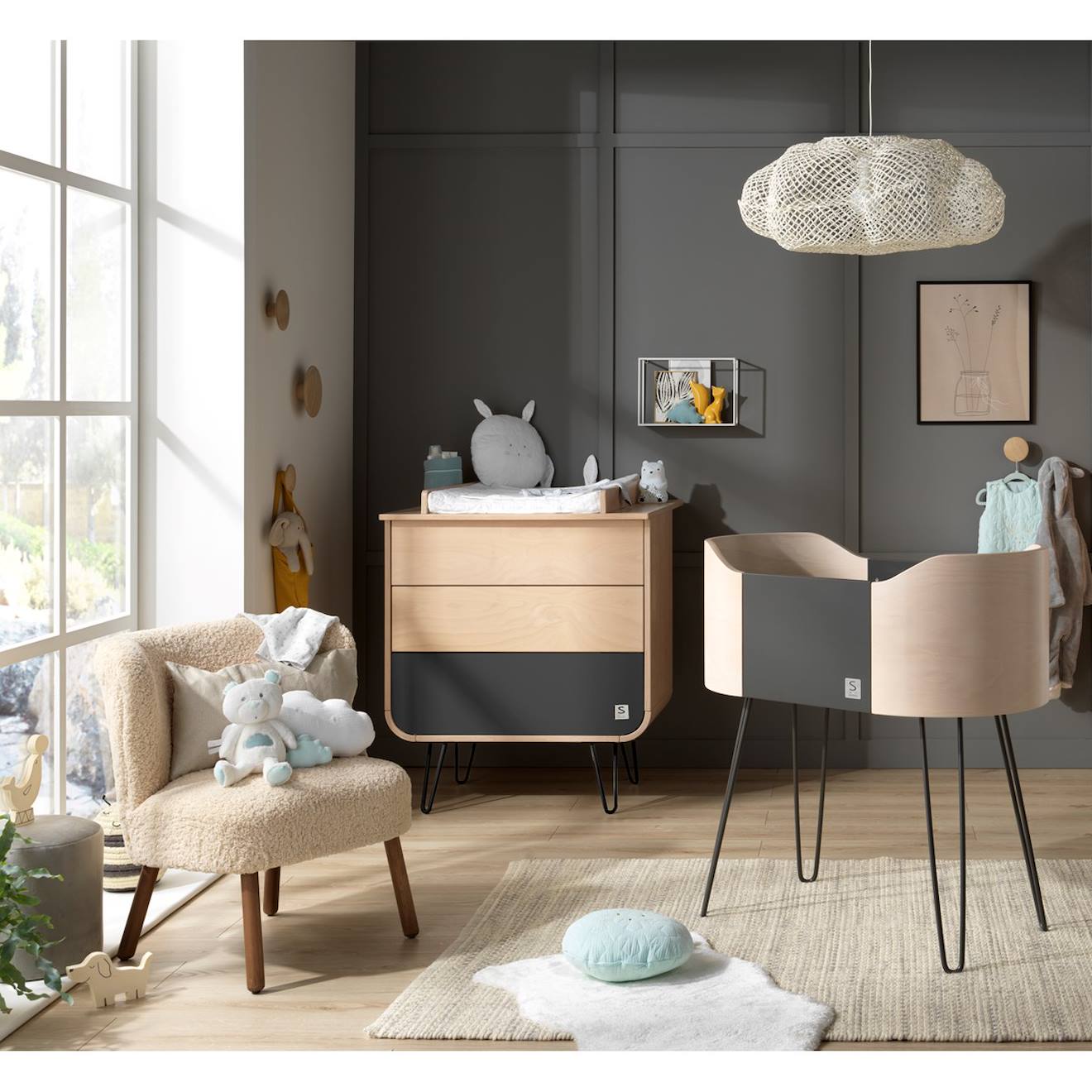 Commode 3 Tiroirs Pieds Métal - Bambin Marron/gris