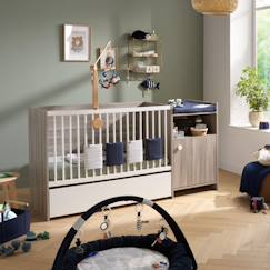 Lit bébé combiné évolutif en décor bois avec commode à langer 1 porte - up  - vertbaudet enfant