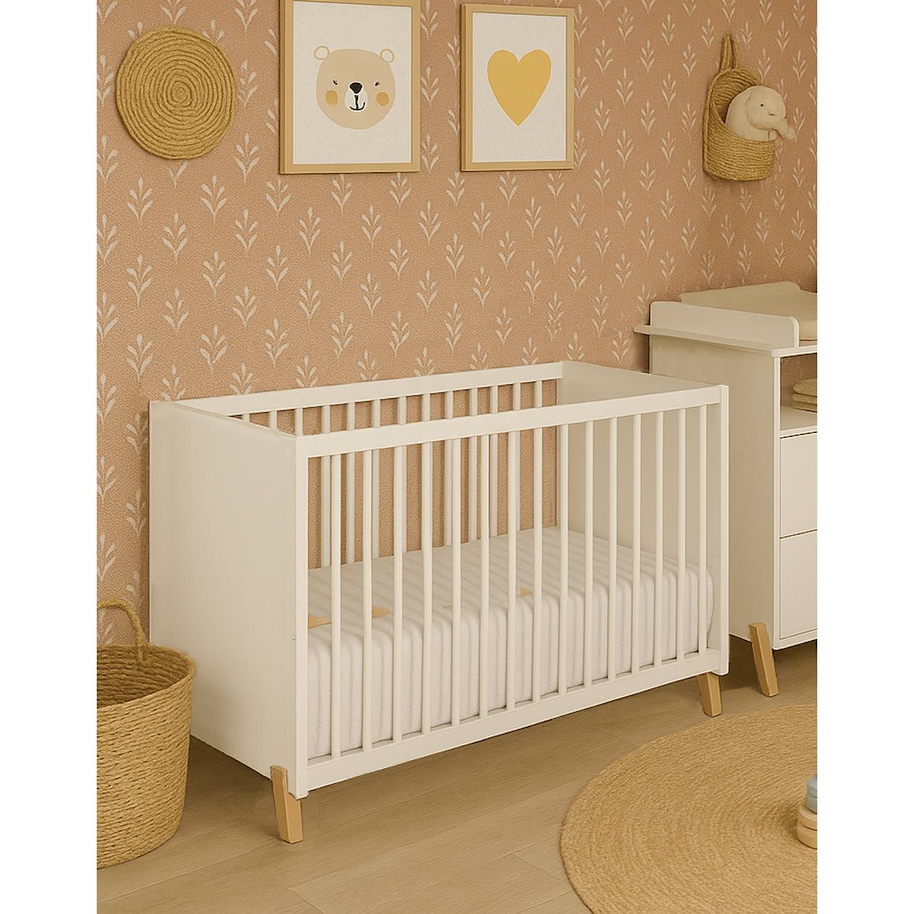 Lit+Bebe+Sur+Pieds+En+Bois+-+Joy+Blanc/marron