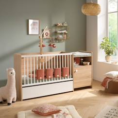 Chambre et rangement-Chambre-Lit bébé combiné évolutif en décor bois avec commode à langer 1 porte - up