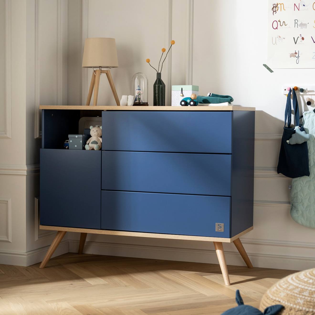 Commode 1 porte 3 tiroirs - boreale bleu