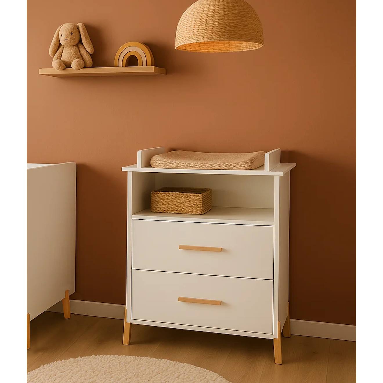 Commode+a+Langer+Sur+Pieds+En+Bois+-+Joy+Blanc/marron