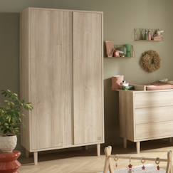 Chambre et rangement-Chambre-Armoire 2 portes avec détail imitation bois texturé et pieds bois - paloma