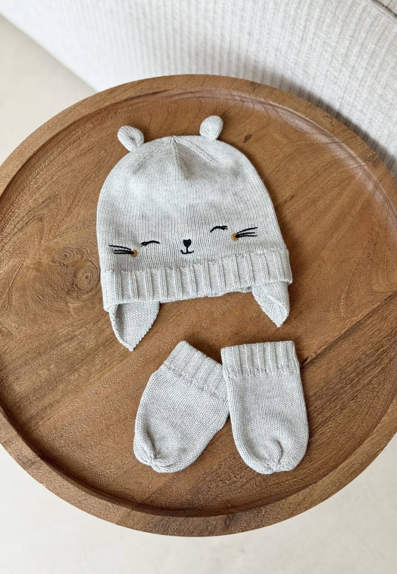Bonnet Bébé Et Moufles En Tricot Esmée Gris