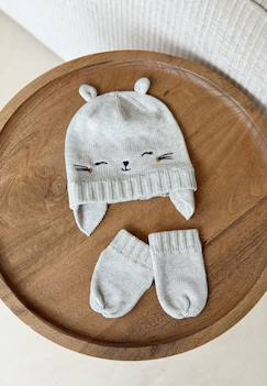 -Bonnet bébé et moufles en tricot esmée