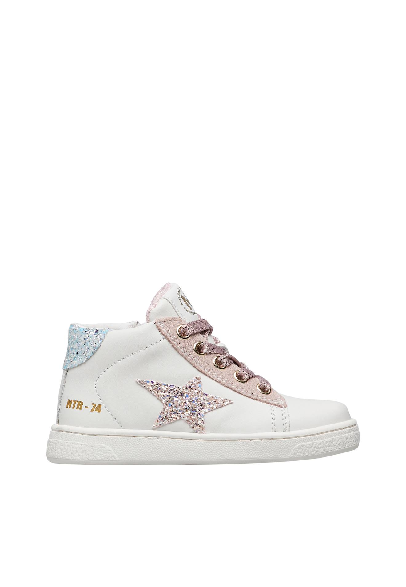 Baskets En Cuir Et Suède Pinn High Zip. Blanc-rose-