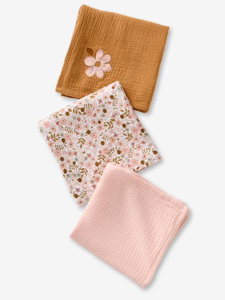 Vertbaudet - Lot de 3 langes en gaze de coton FLORA caramel