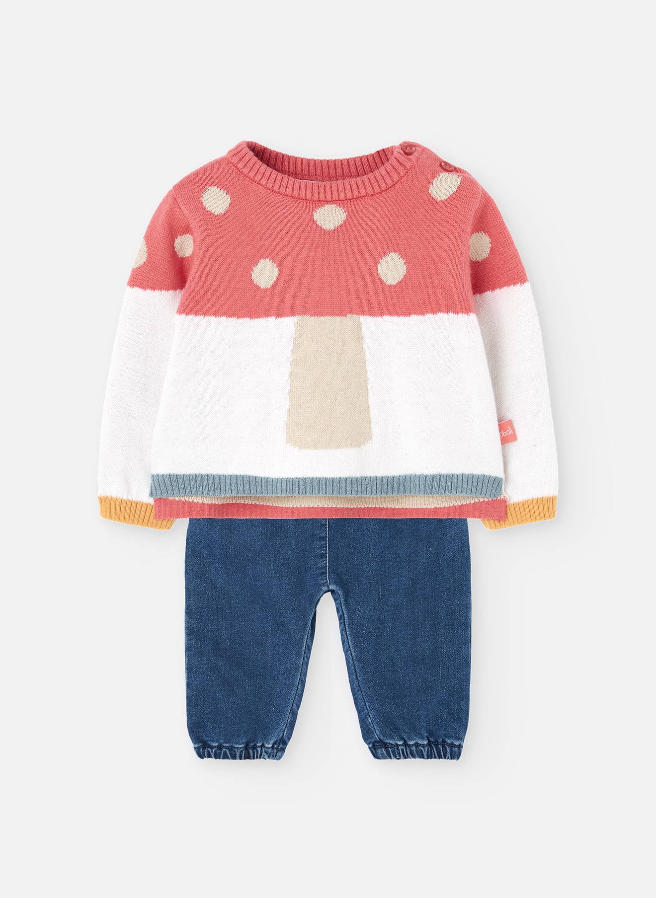 Ensemble Bébé En Tricot Avec Des Champignons Bleu
