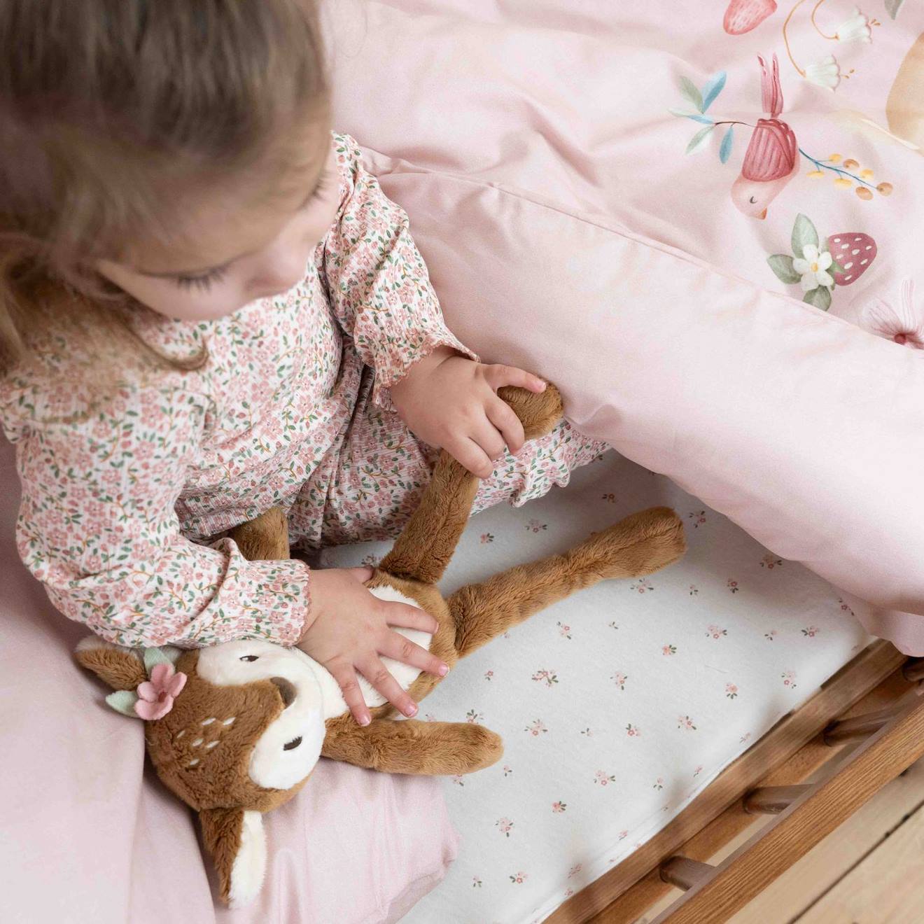 Drap Housse Lit Bébé Forest Treasures (60 X 120 Cm) Blanc, Rose (Little Dutch) - Image 2