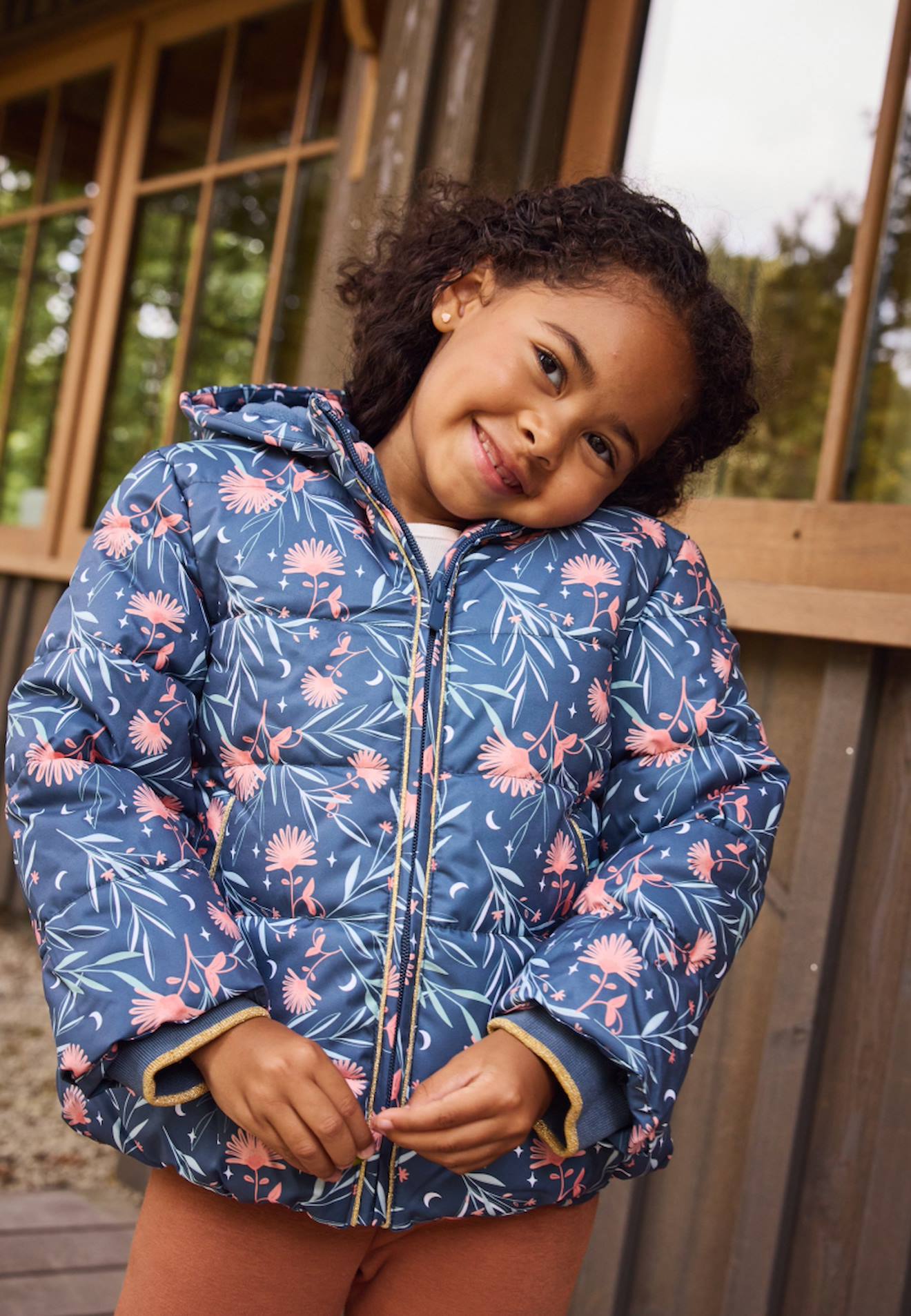 Doudoune Enfant Imperméable Doublée Polaire Avec Capuche Dina Bleu