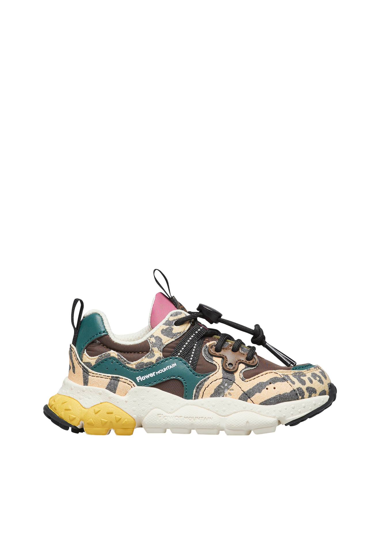 Baskets En Similicuir Et Tissu Technique Yamano 3 Junior. Beige-marron