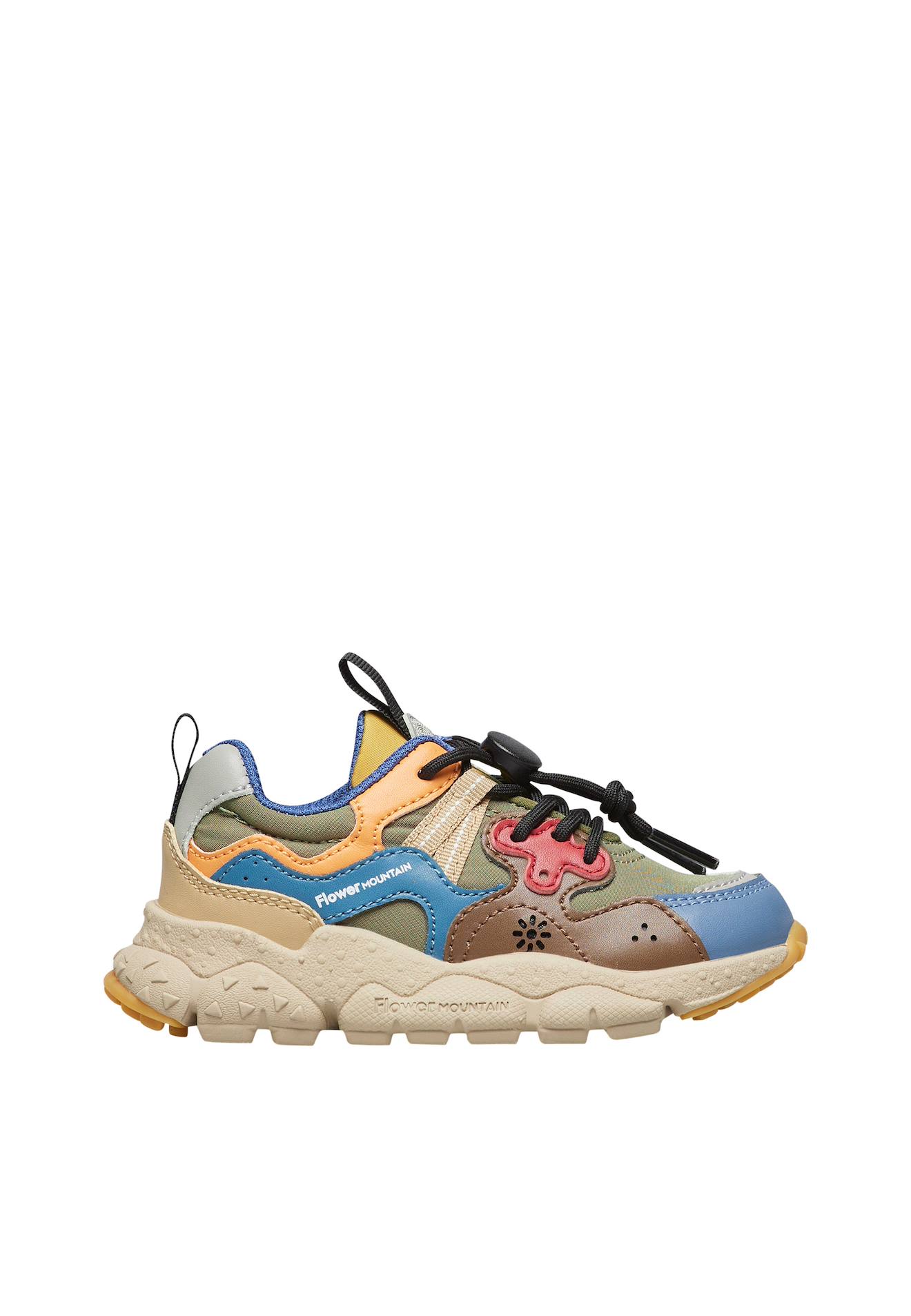 Baskets En Similicuir Et Tissu Technique Yamano 3 Junior. Kaki-bleu