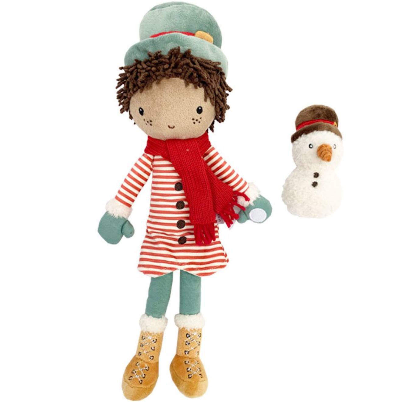 Poupée Souple Jake Et Son Bonhomme De Neige (35 Cm) Rouge, Vert, Blanc